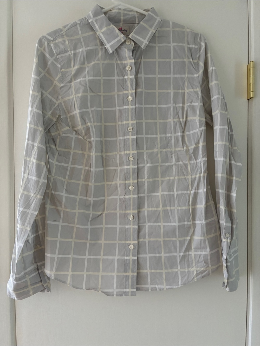 Classic Women’s Gray Windowpane Button-Down Shirt